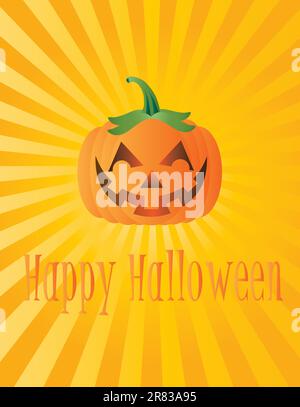 Happy Halloween Pumpkin with Sun Rays and Text Greeting Illustration Stock Vector