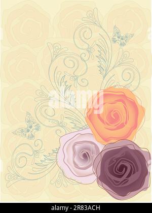 three roses on the sand background Stock Vector
