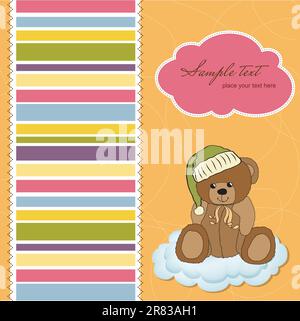 baby greeting card with sleepy teddy bear Stock Vector