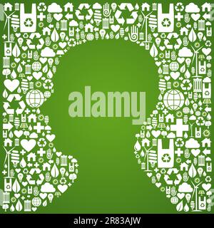 Green icons set background in man head symbol. Vector file available. Stock Vector