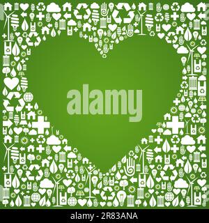 Heart shape in green icons set background. Vector file available. Stock Vector
