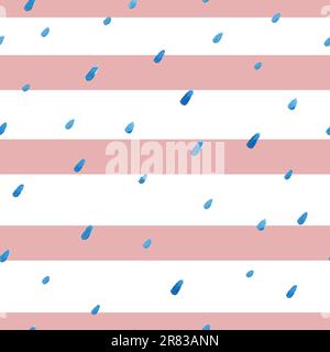 Watercolor seamless vector pattern. Blue strokes of paint isolated on white background with pink stripes. Watercolor stains, splash, rain, water, drop Stock Vector