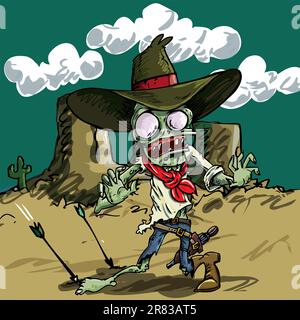 Cartoon zombie cowboy with green skin in the desert Stock Vector