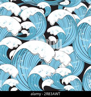 graphic pattern of sea waves on dark background Stock Vector