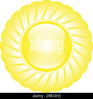 Yellow glossy shining sun isolated on white background. Vector illustration Stock Vector