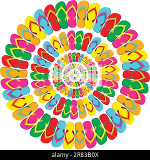 Multicolored flip flops mandala isolated over white background. Vector file layered for easy manipulation and custom coloring. Stock Vector