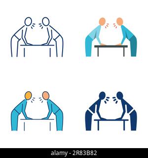 Quarrel icon set in flat and line style. Political debate symbol. Two men shouting at each other. Vector illustration. Stock Vector