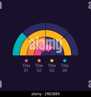 Half moon infographic chart design template for dark theme Stock Vector