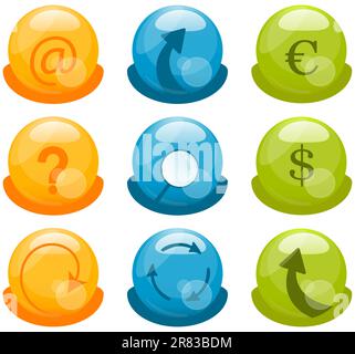 Vector Modern Glassy Icons Set on White Background Stock Vector