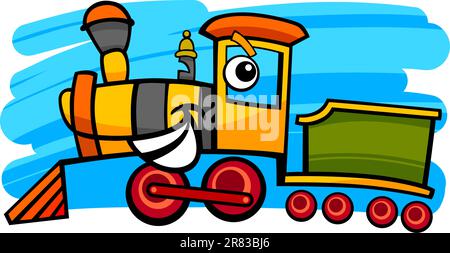 cartoon illustration of cute steam engine locomotive or train character Stock Vector