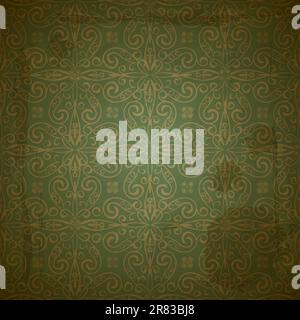 vector seamless floral golden pattern on green grungy background with crumpled paper texture, EPS 10 Stock Vector
