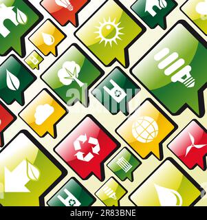Green environment care apps icons set background. Vector file layered for easy manipulation and custom coloring. Stock Vector