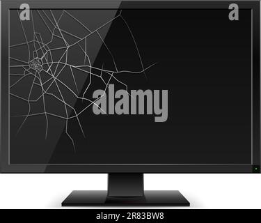 Broken Black Monitor. Illustration for design on white background Stock Vector