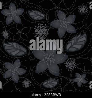 Seamless black and silver floral wallpaper. This image is a vector illustration. Stock Vector