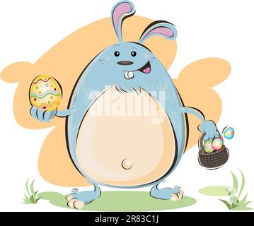 An Illustration Of Fat Easter Bunny Holding A Basket Of Eggs Stock Vector