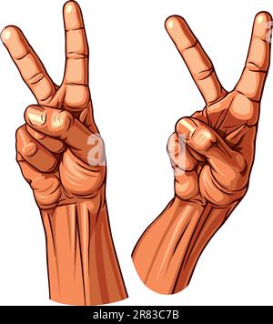 Set of two Victory symbol hands. Vector illustration Stock Vector