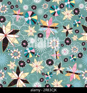seamless graphic floral pattern on a green background Stock Vector