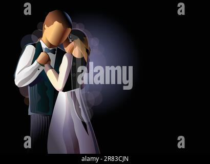 wedding couple dancing in the night Stock Vector