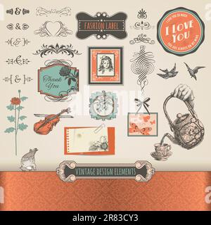 Set of vector vintage elements and labels Stock Vector