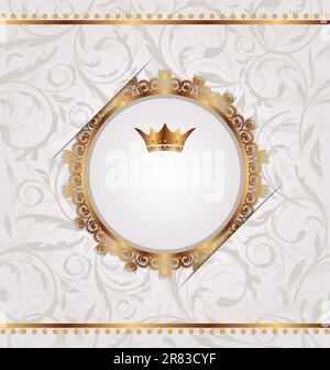 Illustration golden vintage with heraldic crown, seamless floral texture - vector Stock Vector