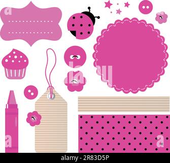 Pink scrabook elements. Vector cartoon Stock Vector