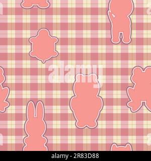 Seamless pattern with applications in the shape of an animal on checkered background Stock Vector