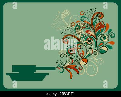 vector piece concept composition with tank shooting floral pattern Stock Vector