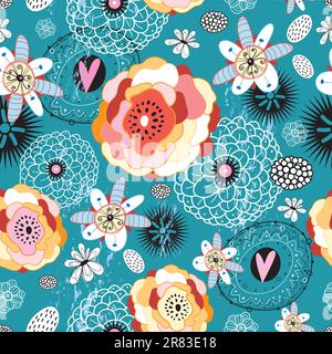 bright seamless floral pattern on a green background Stock Vector