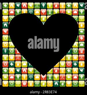 Heart shape over iphone green app icons background. Vector file available. Stock Vector