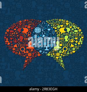 Social media icon set in two speech bubbles communication. Vector file layered for easy manipulation and custom coloring. Stock Vector