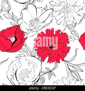 Seamless pattern with Poppy flowers Stock Vector