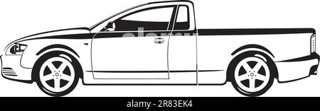 black and white  illustration of pick-up. Stock Vector