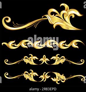 Abstract Gold Frame.  Illustration on black background Stock Vector