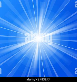 Bright Sunlight Rays in the center of blue background Stock Vector