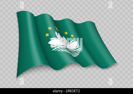 3D Realistic waving Flag of Macau on transparent background Stock Vector