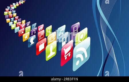 Iphone application store icons on blue background. Vector file layered for easy manipulation and customisation. Stock Vector