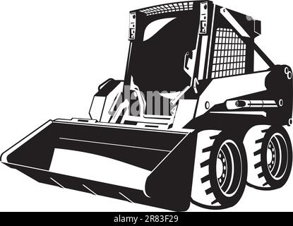 A small skid loader. black and white  illustration Stock Vector