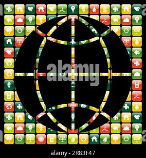 Globe symbol over eco mobile phone app icons background. Vector file available. Stock Vector