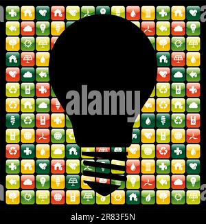 Light bulb symbol over global mobile phone green apps icon background. Vector file available. Stock Vector