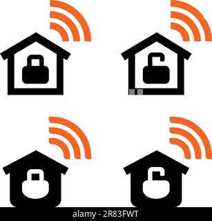 Open and closed home wireless network icons Stock Vector