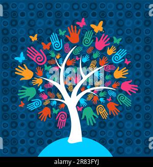 Diversity tree hands illustration background. Vector file layered for easy manipulation and custom coloring. Stock Vector