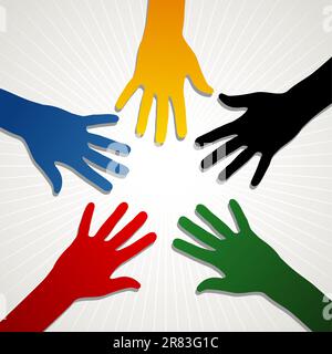 Hand silhouettes in Olympic Games colors over white background. Vector file layered for easy manipulation and customisation. Stock Vector