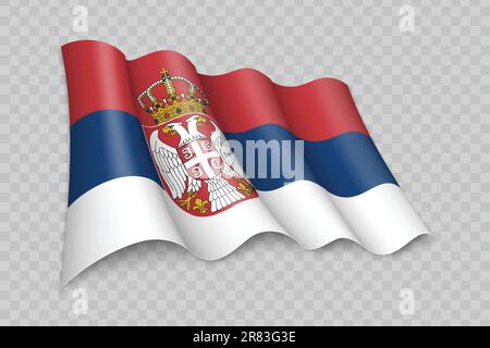 3D Realistic waving Flag of Serbia on transparent background Stock Vector