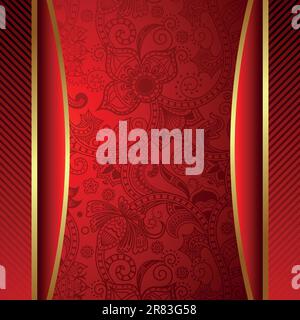 Illustration of ornate gold and red floral background. Stock Vector