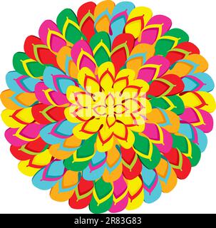 Mandala shape made with multicolor flip flops isolated over white background. Vector file layered for easy manipulation and custom coloring. Stock Vector