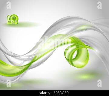 Abstract gray waving background with green element Stock Vector
