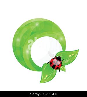Illustration green round frame with leaf elements and ladybug, eco friendly background - vector Stock Vector