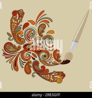 vector concept cartoon brush painting floral swirls and paisley elements,  eps 10 fully editable file Stock Vector