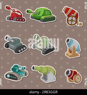 cartoon Tank and Cannon Weapon stickers Stock Vector