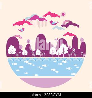 illustration drawing of abstract landscape Stock Vector